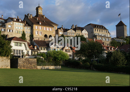 Morat, Morat, vieille ville, vue du lac de Morat, Suisse Banque D'Images