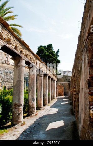 Un chemin mène le long de la colonnade de fouilles dans le jardin de la maison d'Argos à une grande chambre, d'Herculanum Ercolano, Italie Banque D'Images