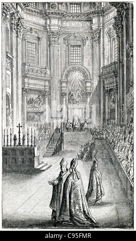 Gravures anciennes. Présente le premier concile du Vatican. Le livre 'histoire de l'Église', 1880 Banque D'Images