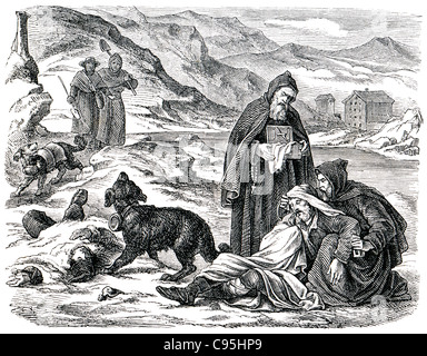 Gravures anciennes. Montre les moines de Saint Bernard de Clairvaux. Le livre 'histoire de l'Église', 1880 Banque D'Images