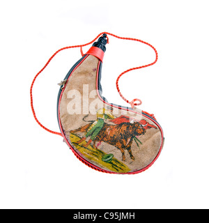 Beau vin espagnol Bota ou l'eau la fiole avec de l'illustration de la tauromachie sur elle Banque D'Images