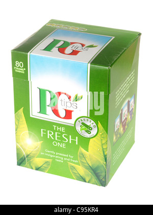 Boîte de sachets de thé de marque PG Tips isolé sur un fond blanc avec un chemin de détourage et aucun peuple Banque D'Images