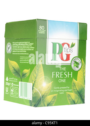 Boîte de sachets de thé de marque PG Tips isolé sur un fond blanc avec un chemin de détourage et aucun peuple Banque D'Images