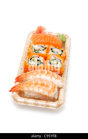 Différents types de sushi on a box Banque D'Images
