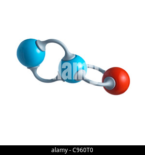 Molécule d'oxyde nitreux. Les atomes sont représentés comme des sphères et sont de couleurs différentes : l'azote (bleu) et d'oxygène (rouge). Banque D'Images