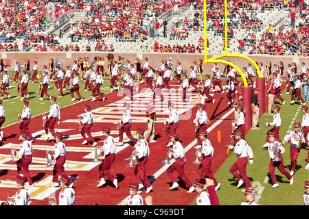 Le Marching Chiefs, Florida State University's fanfare, prendre le terrain à la mi-temps. Banque D'Images