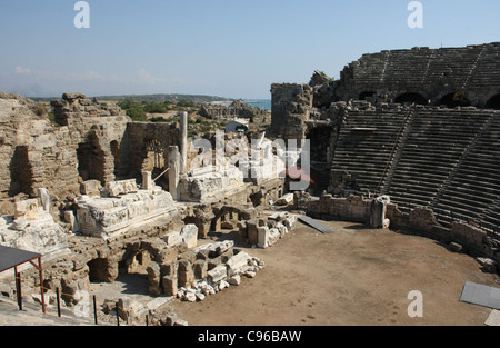 Amphithéâtre romain à Side, Turquie Banque D'Images