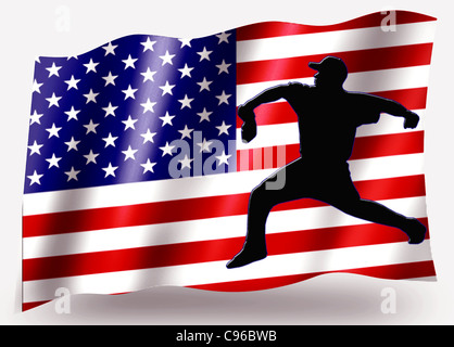 Drapeau du pays Icône Sport Série Silhouette - USA Pitching Baseball Banque D'Images