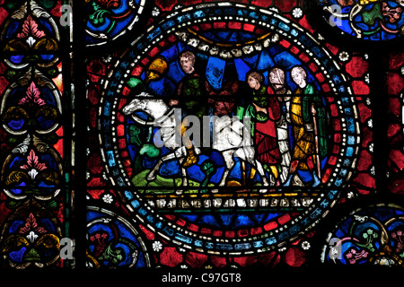 Les pèlerins sur la route de Canterbury, en soins ambulatoires, s.IV., chapelle de la Trinité, vitraux médiévaux, La Cathédrale de Canterbury, Kent, Banque D'Images