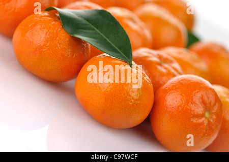 Mandarines , close up on a white background Banque D'Images