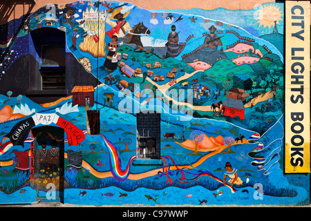 City Lights Books fresque zapatiste, San Francisco Banque D'Images