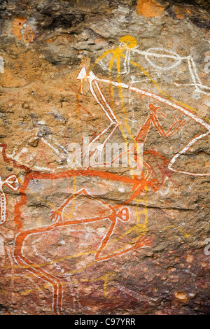 L'art rupestre aborigène à Nourlangie. Le Kakadu National Park, Territoire du Nord, Australie Banque D'Images