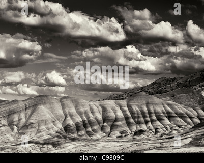 Puffy clouds over Painted Hills. John Day Fossil jumeaux National Monument. Oregon Banque D'Images