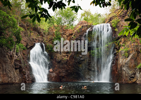 Nageurs à Florence Falls dans la région de Litchfield National Park, Territoire du Nord, Australie Banque D'Images