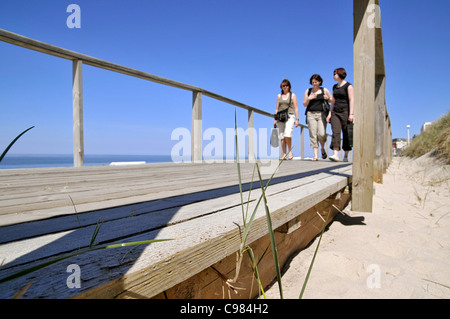 Marche en bois, plage, promenade, Westerland, Sylt, au nord de l'archipel Frison, Schleswig Holstein, Allemagne, Europe Banque D'Images