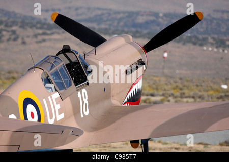 Curtiss P-40 Warhawk est assis sur la rampe durant le Championnat National Reno Air Races. Banque D'Images