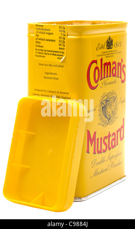 Colmans mustard powder tin avec top supprimé Banque D'Images