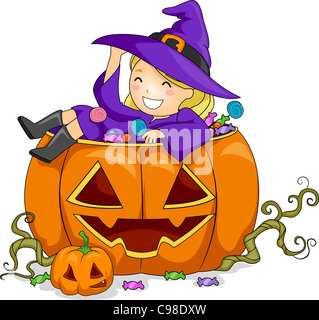 Illustration d'une fille sur Pumpkin Banque D'Images