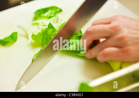 Préparation avec gabbage chinois, Restaurant Sa qua na 22, pl. Hamelin Honfleur (14600) France Tél :  +33 2 31 89 40 80 Chef Al Banque D'Images