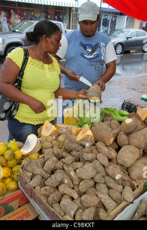 Willemstad Curaçao,pays-Bas Petites Antilles Leeward,Iles ABC,Punda,Sha Caprileskade,marché flottant,produits,légumes-racines,vendeurs vendeur Banque D'Images