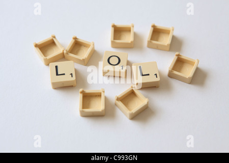 Lettre de Scrabble carrés, photographie, UK Banque D'Images