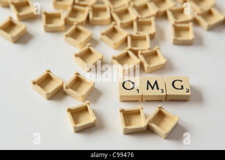 Lettre de Scrabble carrés, photographie, UK Banque D'Images