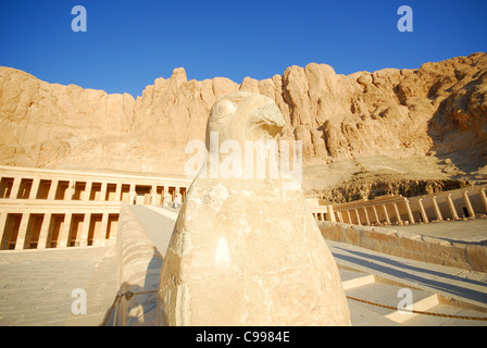 Louxor, Egypte. Une statue d'Horus au temple funéraire de la reine Hatshepsout (Deir el-Bahri). L'année 2009. Banque D'Images