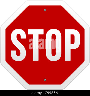 Panneau d'arrêt sur blanc - Stop rouge isolé sur fond blanc Banque D'Images