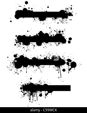 Une collection de quatre projections grunge très détaillées des éléments de conception de bannières. Banque D'Images