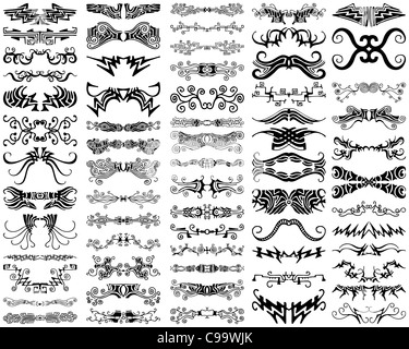 Un ensemble de 65, unique ornement décoratif, les éléments de conception, les frontières, s'épanouit, règles horizontales, et les diviseurs. Banque D'Images