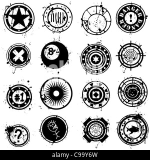 Une collection de pinceaux grunge style détaillé, des symboles ou des illustrations de timbres. Banque D'Images