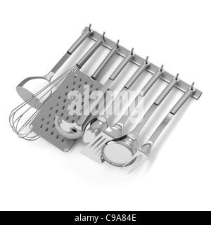 Rack de chrome ou en acier inoxydable Ustensiles de cuisine Banque D'Images
