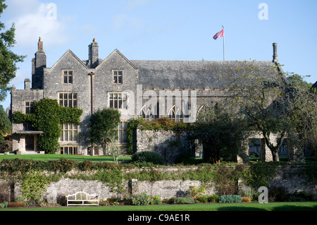 Architecture, bâtiment, Dartington Hall, Devon, fonction, forme, jardin, gazon, hall, paysagé, gazon, lichen, Banque D'Images