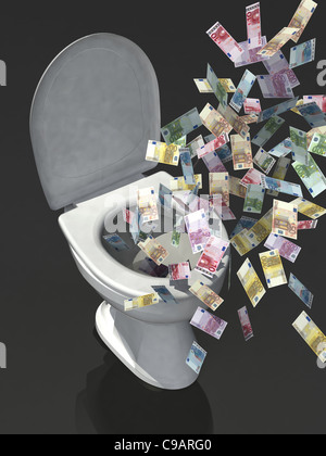 Billet d'euro dans les toilettes Banque D'Images