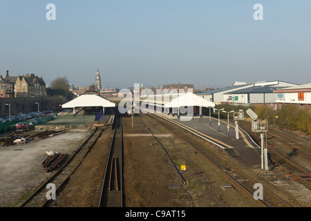 La gare de Bolton vu du pont de la rue d'Orlando. Banque D'Images