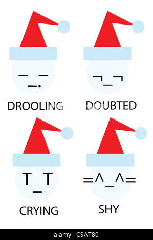 Icônes de Noël Bonhomme de neige comme des émoticônes smiley Banque D'Images