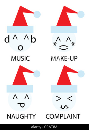 Icônes de Noël Bonhomme de neige comme des émoticônes smiley Banque D'Images