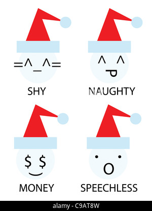 Icônes de Noël Bonhomme de neige comme des émoticônes smiley Banque D'Images