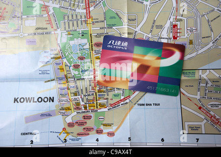 Carte Touristique de Kowloon Hong Kong avec Octopus Travel Card Banque D'Images