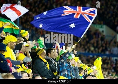 19.11.2011 Leeds, Angleterre. L'Australie Rugby League fans en action au cours de la Gillette Quatre Nations Rugby League match final entre l'Angleterre v l'Australie a joué à Elland Road. Banque D'Images