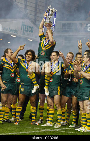 19.11.2011. Leeds, Angleterre. Gillette quatre nations de Rugby League. L'Australie célèbrent leur victoire dans la ligue de rugby 4 nations. Banque D'Images