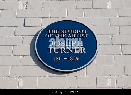 Blue plaque en place de Glebe, Chelsea, Londres, Angleterre, censée marquer les studios de l'artiste Joseph Turner Banque D'Images