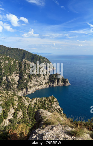 Vue aérienne de Cala Dell'Oro et San Fruttuoso bay dans le parc naturel de Portofino, Italie Banque D'Images