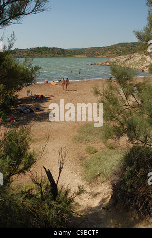 La plage de sable Plage du Doul sur l 'Etang de doul près de Peyriac-de-mer dans les Corbières maritimes de l'Aude, Languedoc-Roussillon Banque D'Images