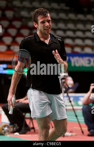 Joueur de badminton Carl Baxter, de l'Angleterre Banque D'Images