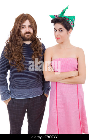 Jeune couple des années 60, studio photo, isolé l'accent sur la femme Banque D'Images