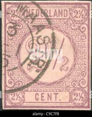 Pays-bas - circa 1876 : timbre imprimé aux Pays-Bas, indique la valeur d'un timbre-poste, vers 1876 Banque D'Images