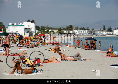 La plage de Poetto, Cagliari, Sardaigne, Italie. Banque D'Images