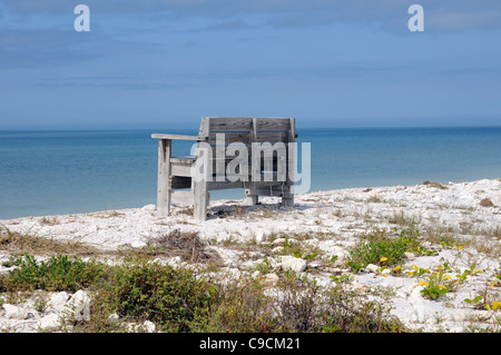 Assise en bois sur la plage avec vue sur le golfe du Mexique en Floride USA Banque D'Images