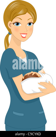 Illustration d'une Nurse Holding a Baby Banque D'Images